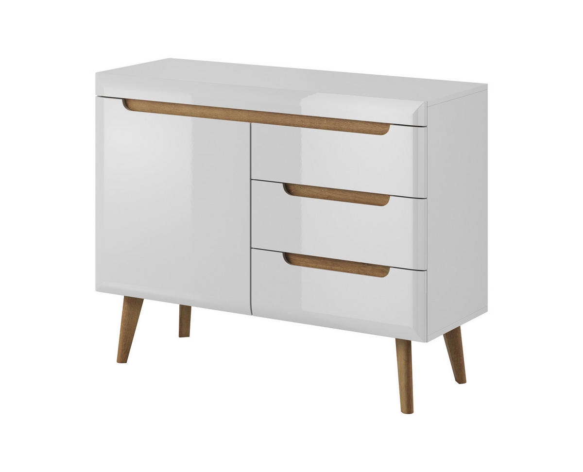 KOMMODE Nodis Weißer Glanz, Kombikommode - Weiß/Braun, Holzwerkstoff (107/83/40cm) - Bettso