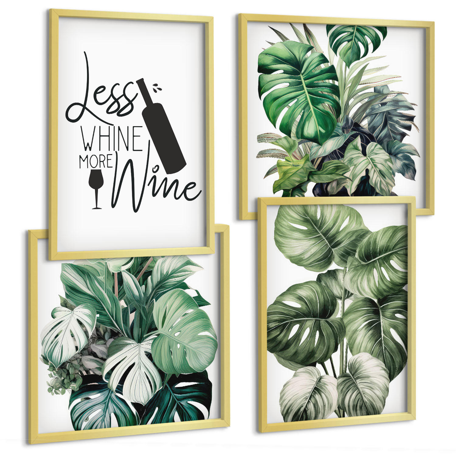 BILDER SET 4er Set - 50x50 cm & 40x60 cm Goldrahmen - Grüne Weinblätter - Goldfarben, Kunststoff (50/50cm) - TULUP