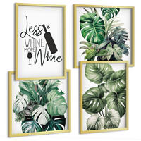 BILDER SET 4er Set - 50x50 cm & 40x60 cm Goldrahmen - Grüne Weinblätter - Goldfarben, Kunststoff (50/50cm) - TULUP