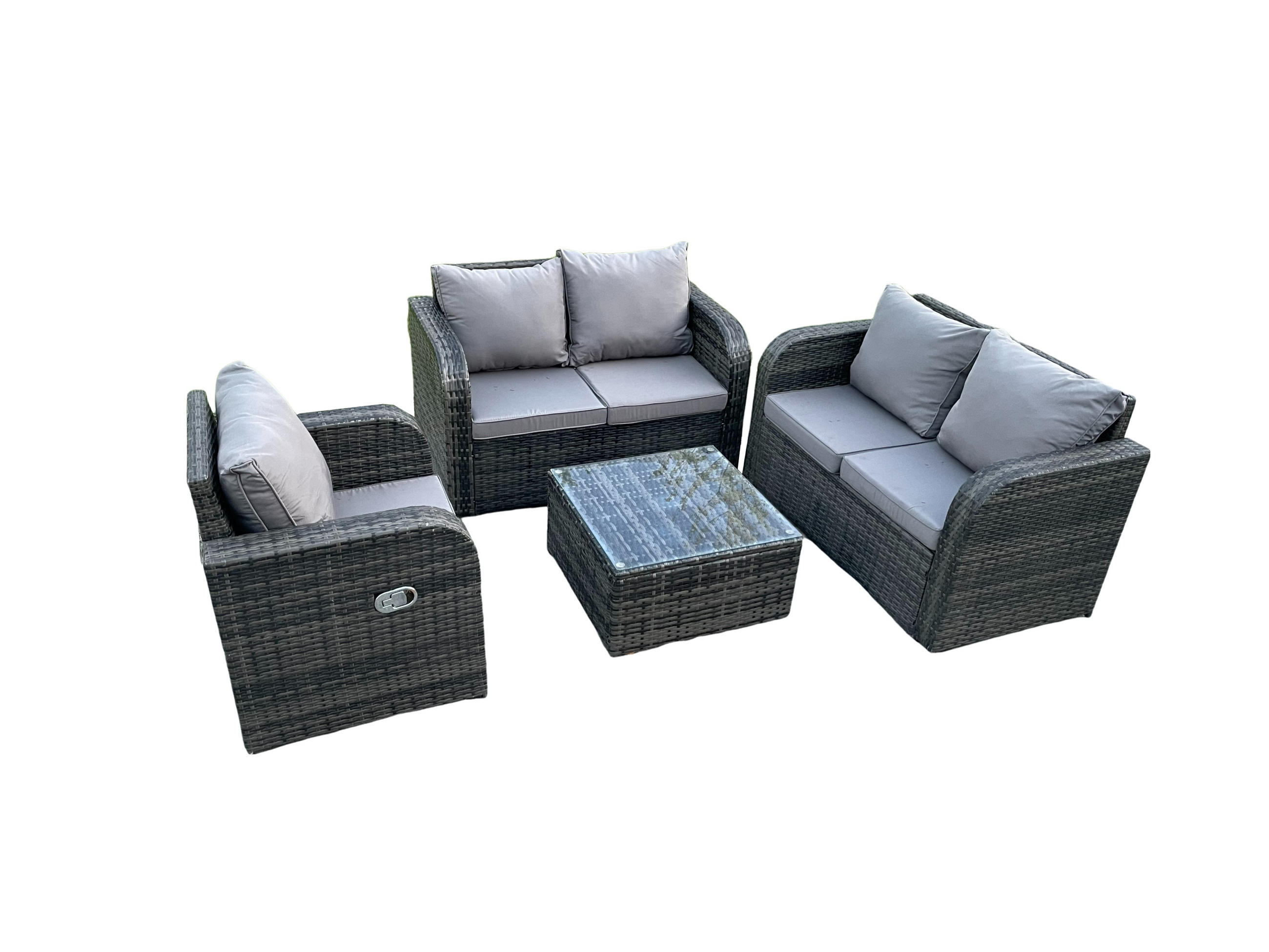 LOUNGEGARNITUR Polyrattan Dunkelgrau 5-Sitzer - Dunkelgrau, Metall - Fimous