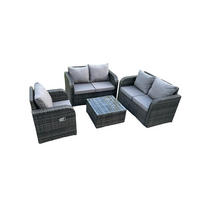 LOUNGEGARNITUR Polyrattan Dunkelgrau 5-Sitzer - Dunkelgrau, Metall - Fimous
