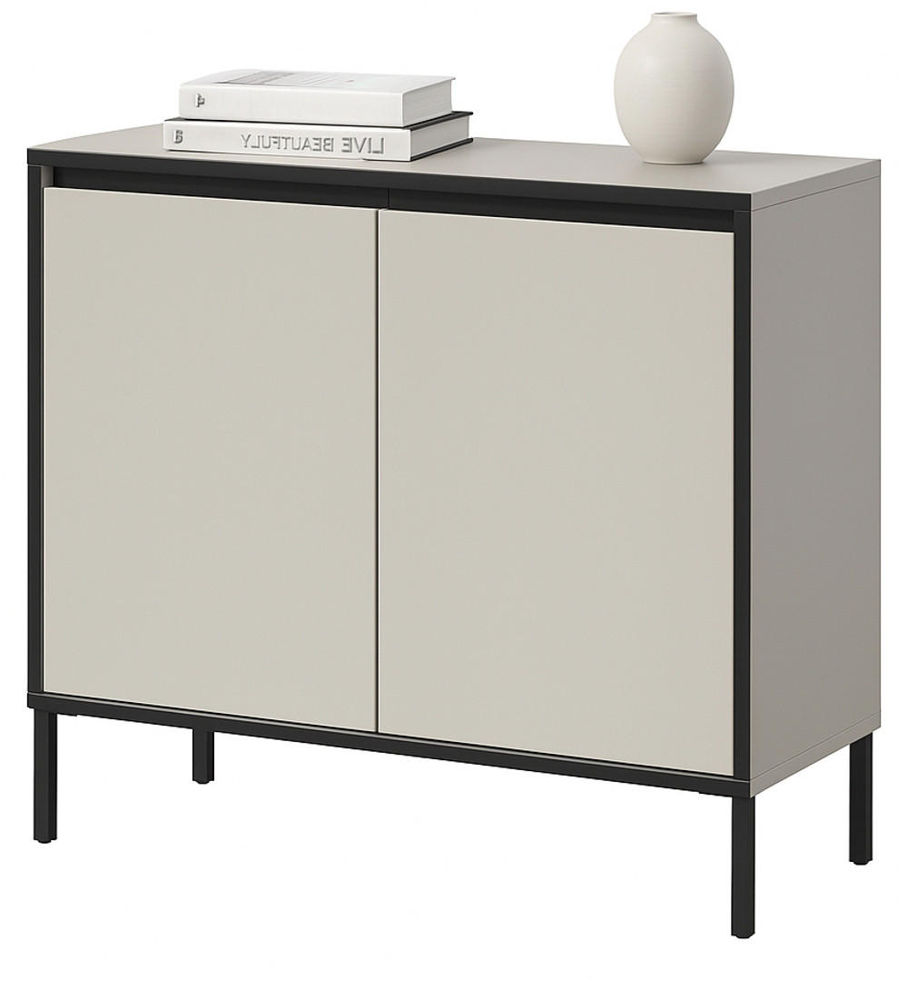 KOMMODE Sand / Kaschmit mit Schwarz, 2-türiges Sideboard mit 4 Fächern 92 x 83 cm - Sandfarben/Kaschmir, Holzwerkstoff/Metall (83/83/38cm) - Inn.Furn