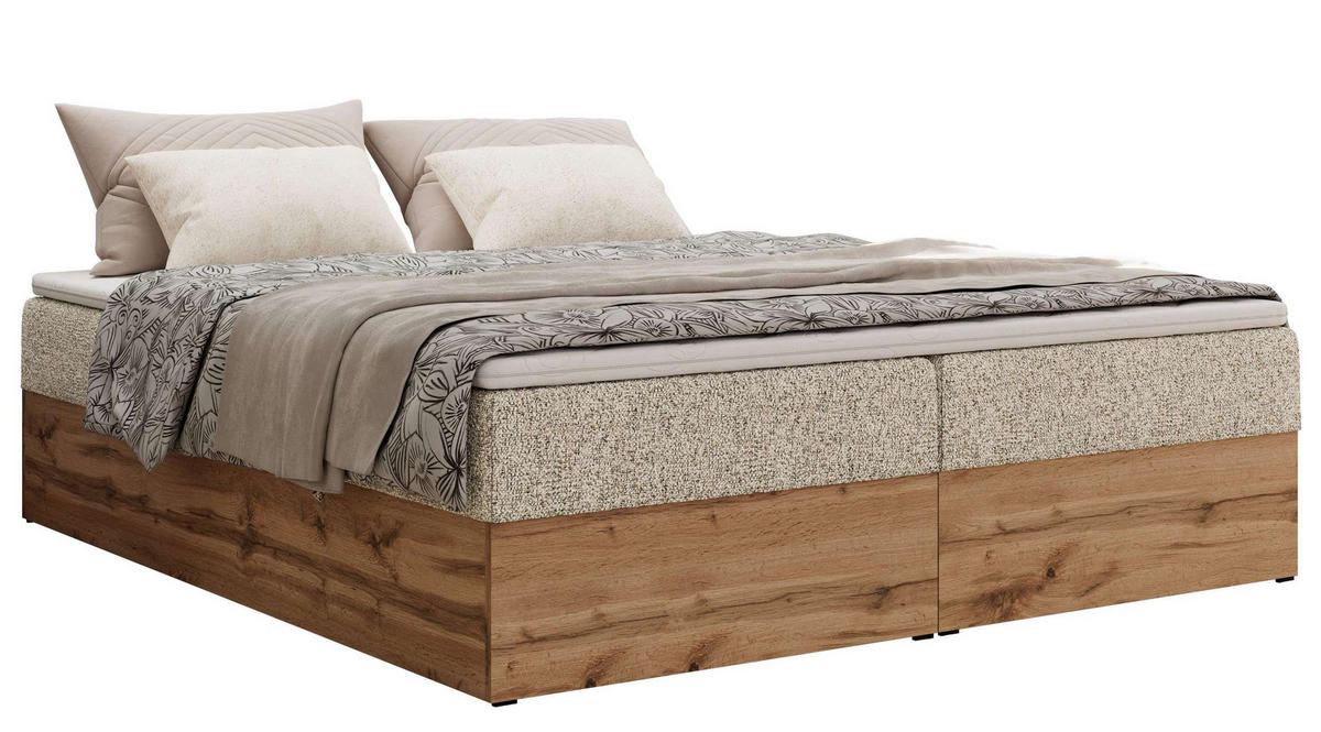 BOXBETT WOOD ZERO 180/200 - Beige Struktur - H3 - Topper T25 - Beige, Textil (180/200cm) - MKS