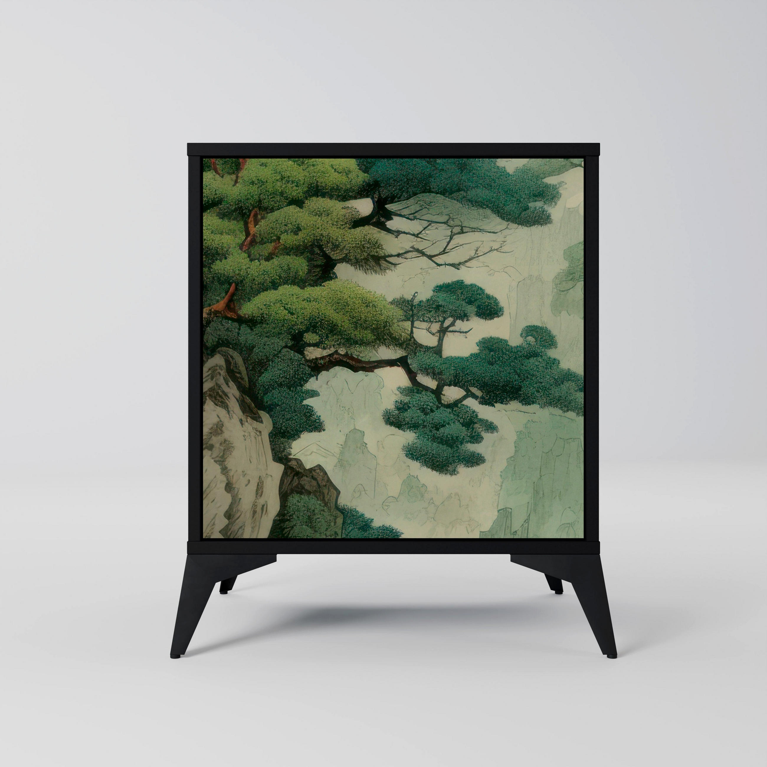 SIDEBOARD VERDURE ABYSS, Schwarz, 57,5x42x70,5 cm, Schwarze Metall-Sternfüße - Multicolor/Schwarz, Holzwerkstoff/Metall (57.5/70.5/42cm) - SpaceRebels