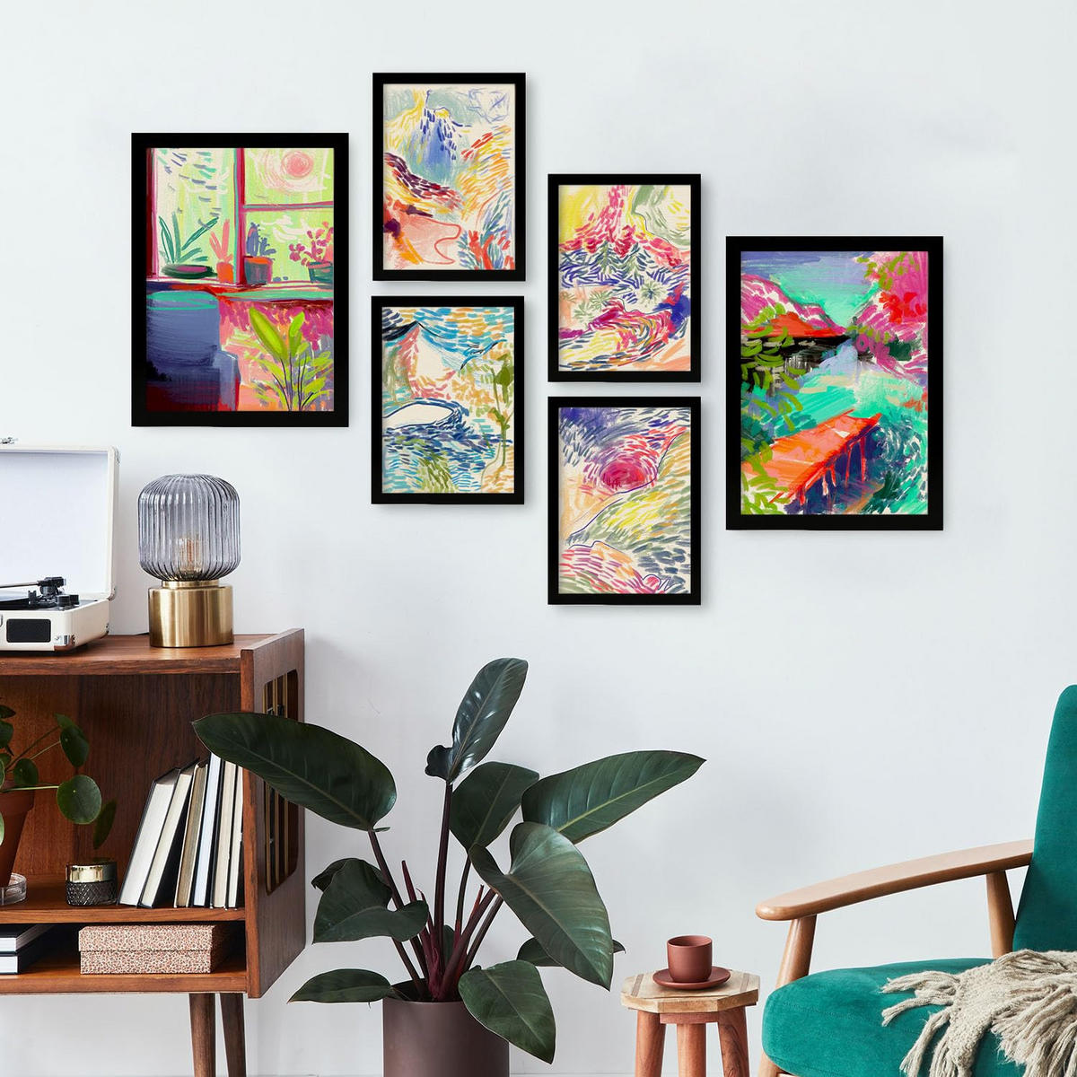 POSTER Set Mit 6 Essenz Der Natur In Kulissen Abstracts Ästhetische Dekorative Gemälde Für Ihr Wohnzimmer Zuhause A3 & A4 Schwarzer Rahmen - Schwarz, Papier (29/3cm) - Nacnic