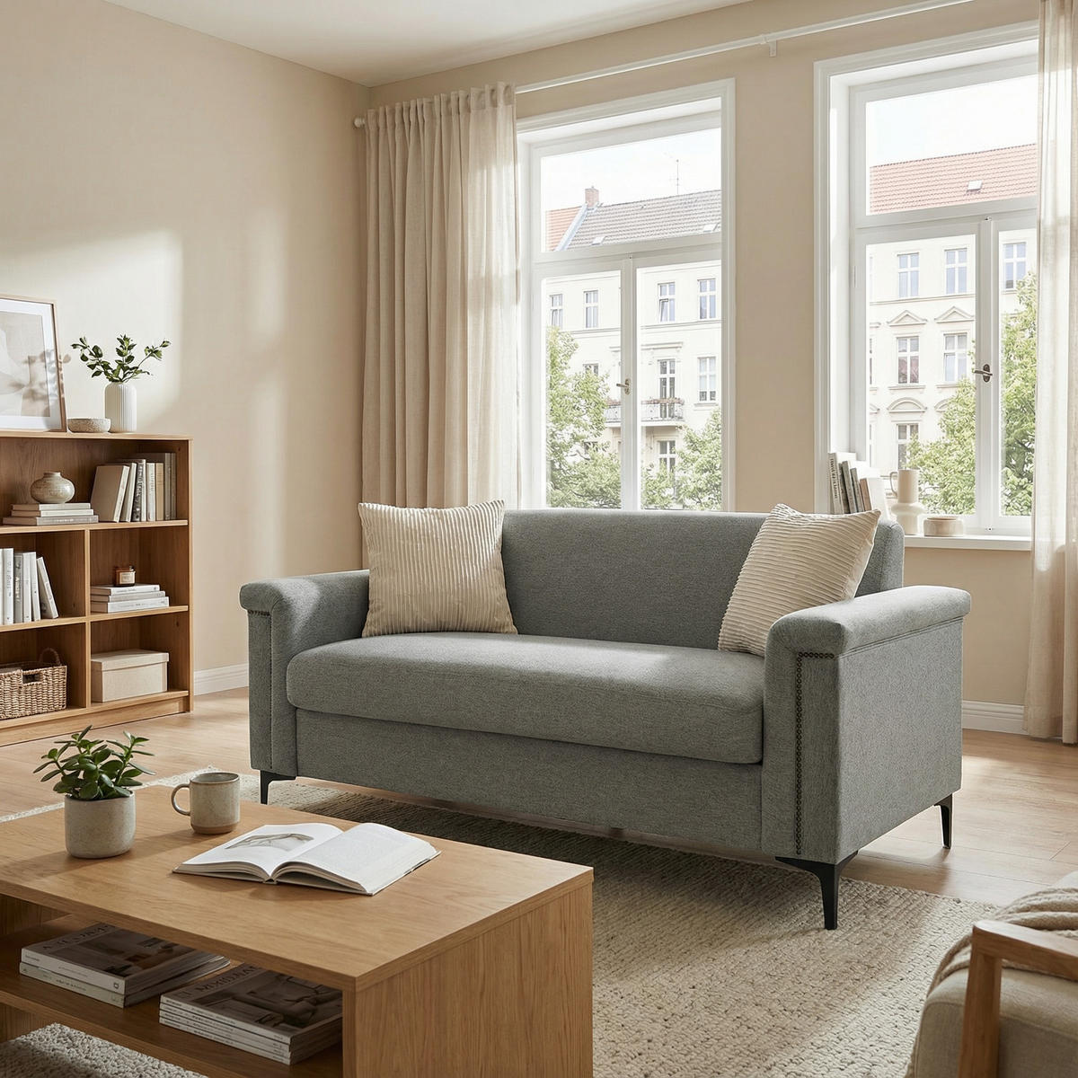 2-SITZER SOFA Leinen Hellgrau mit Metallfüßen - Hellgrau, Holzwerkstoff/Textil (172/81.5/73.5cm) - WISHDOR