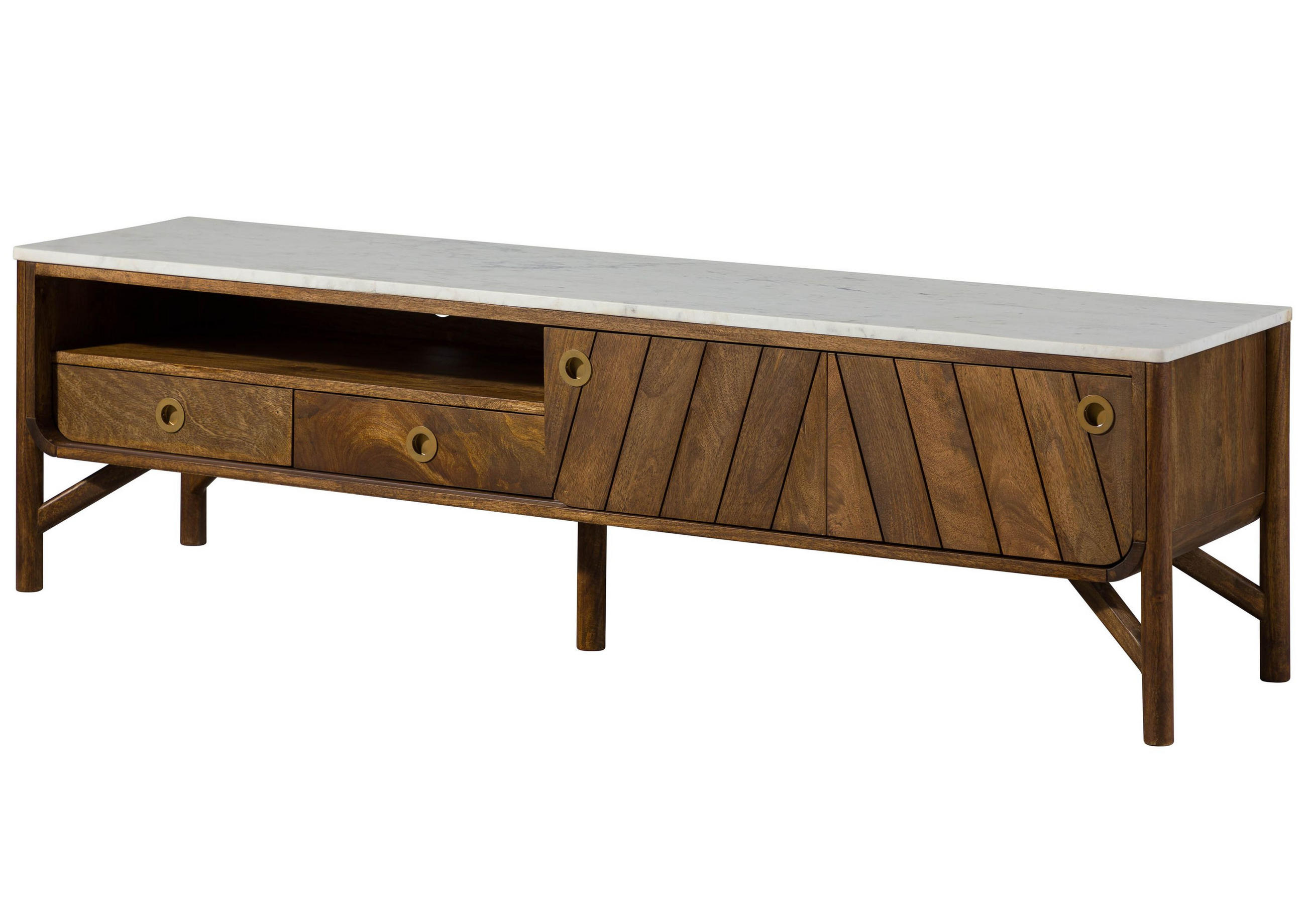 TV-BOARD Mango 180x45x50 braun geölt / echter Marmor LOS ANGELES #02 - Braun, Holz (45/50/180cm) - Massivmoebel24