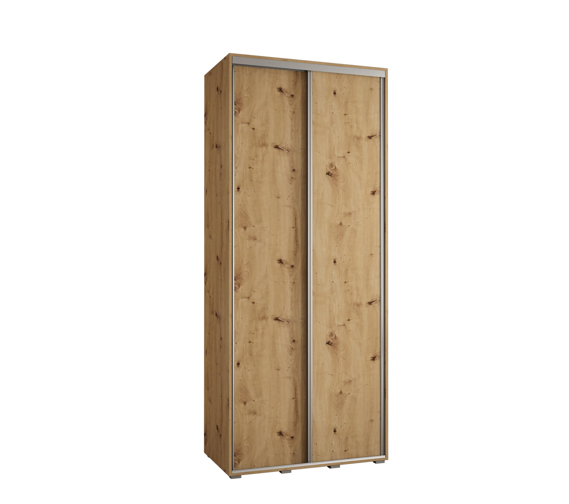Abiks Möbel Schwebetürenschrank Eiche Artisan, Silber 100x235x45 cm