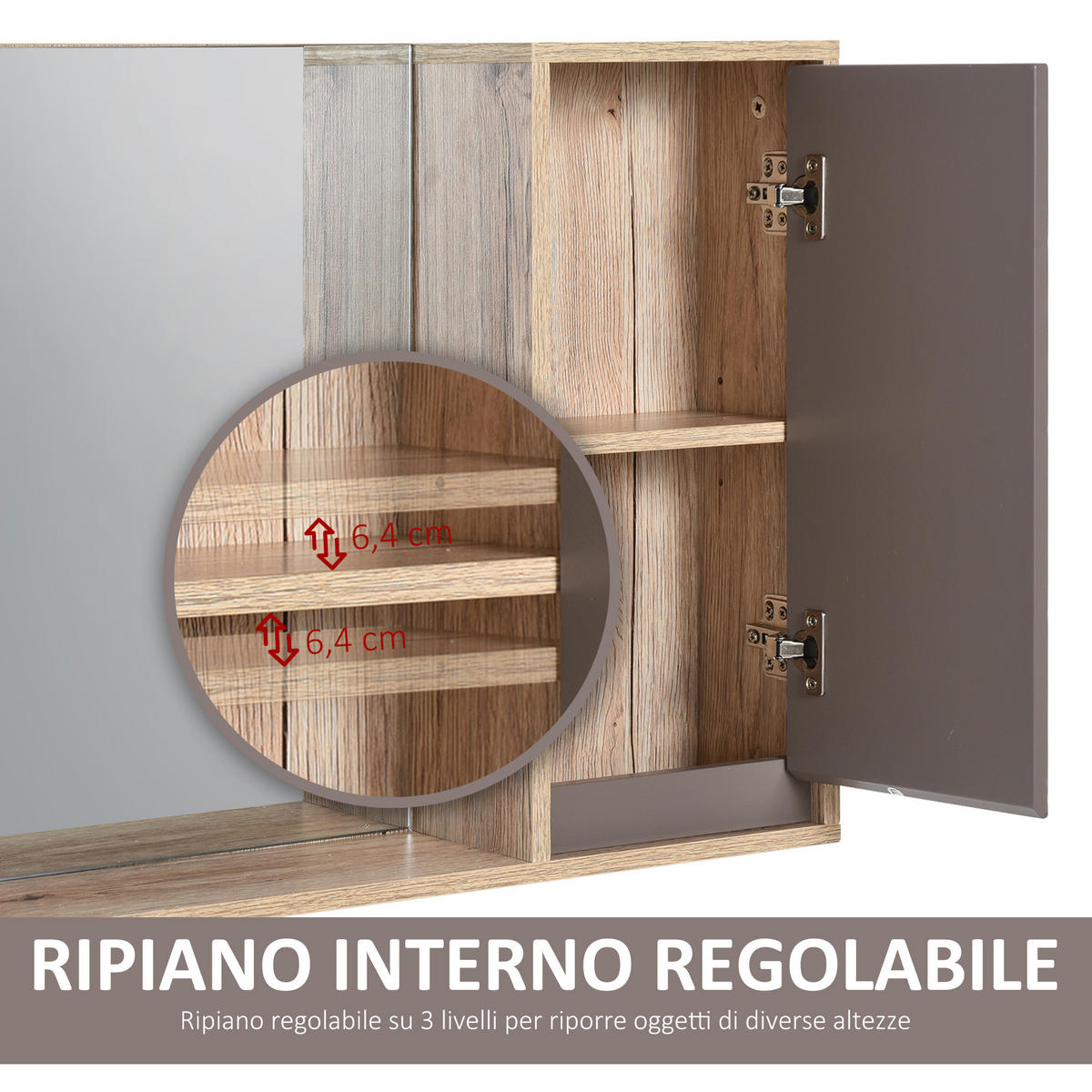 SPIEGELSCHRANK Grauer und eichenfarbener Badezimmer-Wandschrank, 57 x 14,2 x 49,2 cm - Grau, Glas (57/49.2/14.2cm) - Vallsero