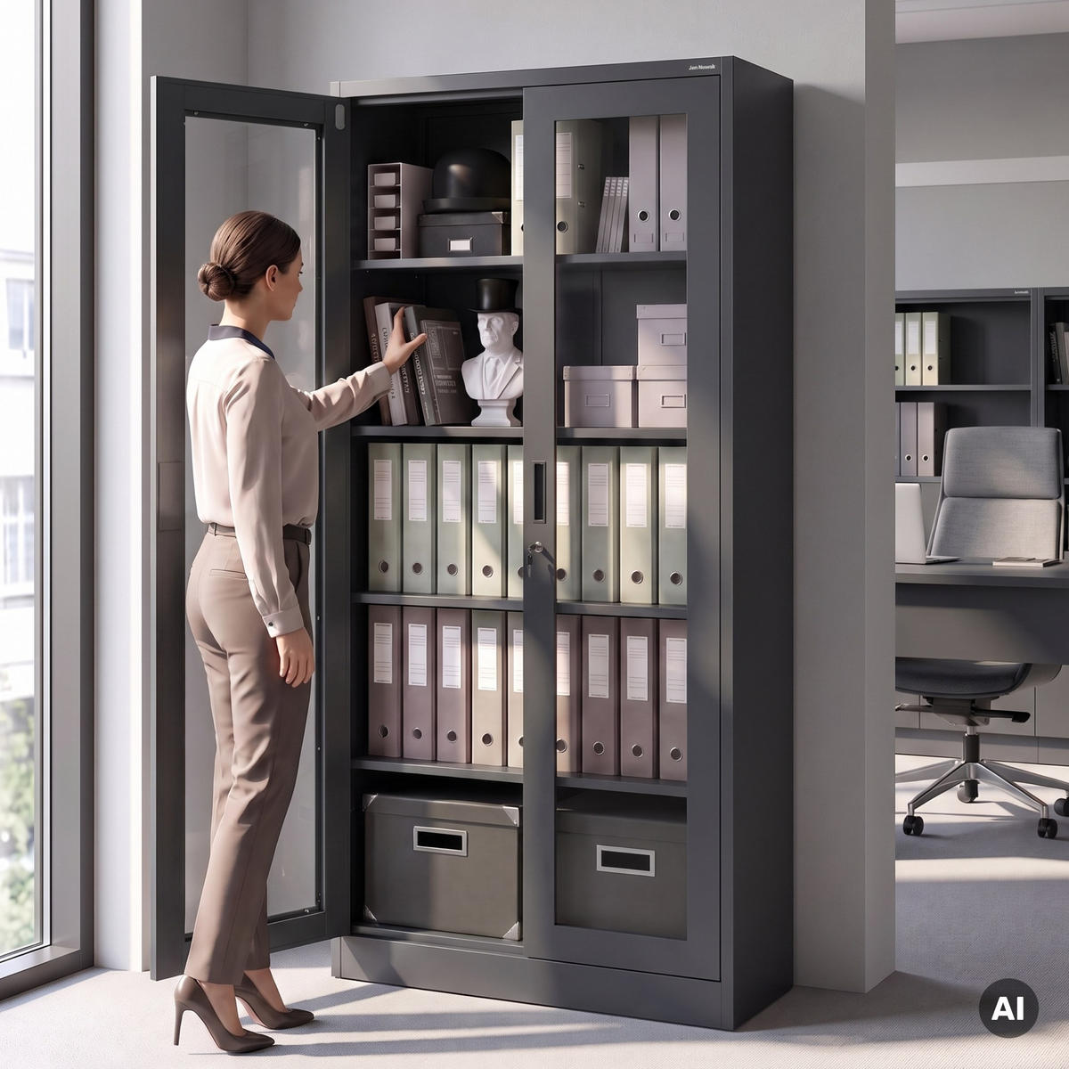VITRINENSCHRANK Amelia 185x90x40 cm - Anthrazit, Metall (90/185/40cm) - Jan Nowak