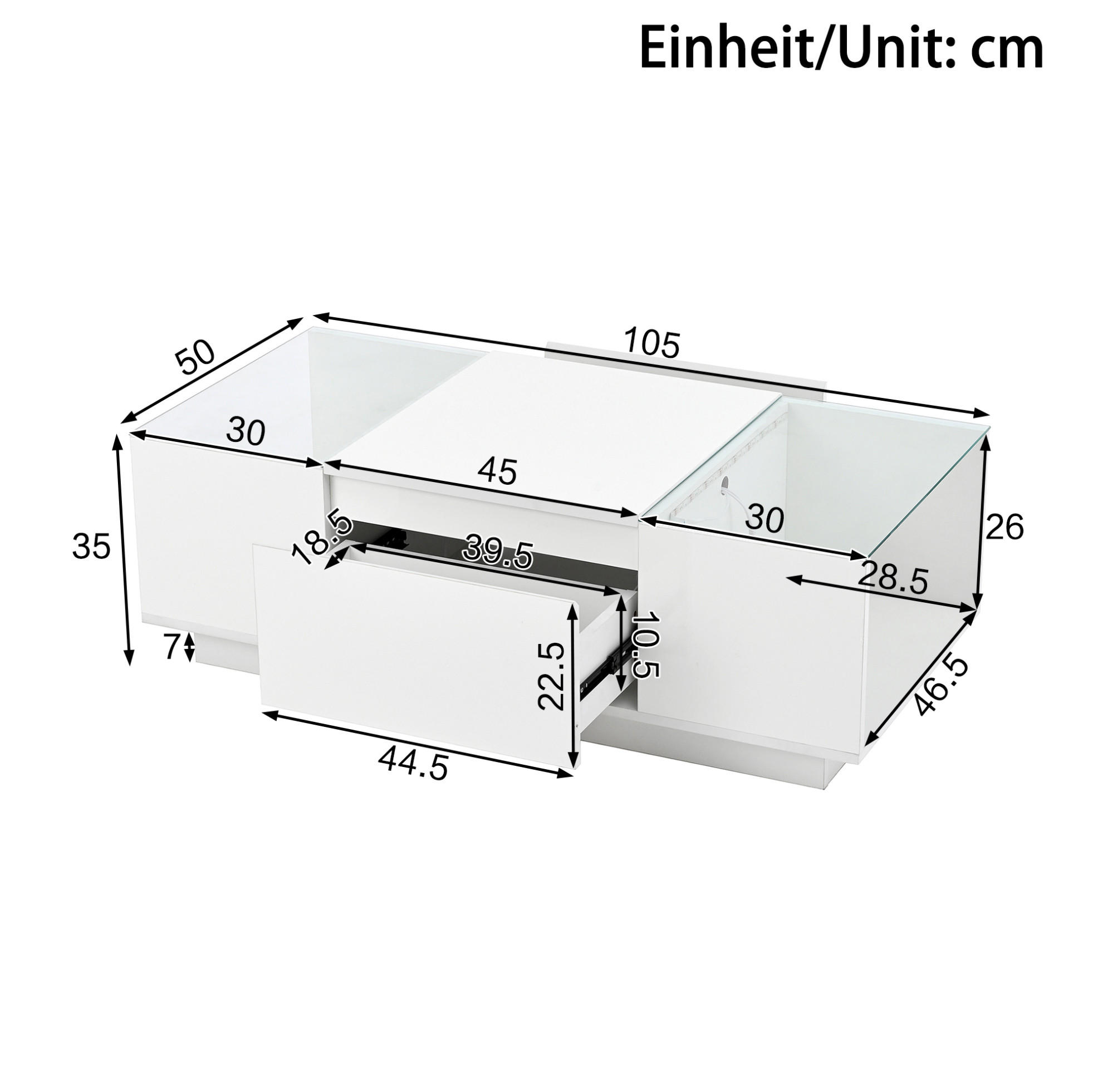 Modfu Couchtisch Weiß 50x35x105 cm