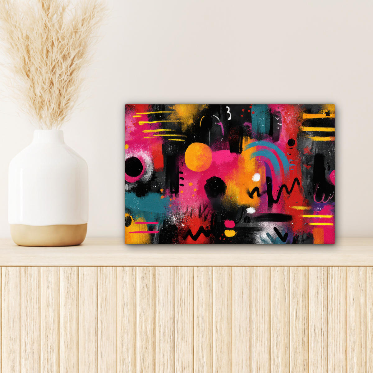 LEINWANDBILD Farbflächen - Formen - Bunt - Abstrakt Deko Schlafzimmer 30x20 cm - Pink, Textil (30/20cm) - MuchoWow