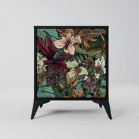 SIDEBOARD BOTANICAL EMERGENCE, Schwarz, 57,5x42x70,5 cm, Schwarze Metall-Sternfüße - Multicolor/Schwarz, Holzwerkstoff/Metall (57.5/70.5/42cm) - SpaceRebels