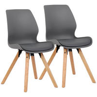 STUHL 2er Set Kunststoff Grau - Eukalyptusholzfarben/Grau, Holz/Kunststoff (48/87/58cm) - CLP