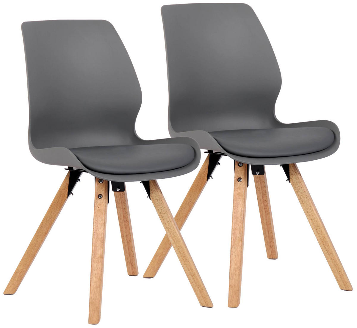 STUHL 2er Set Kunststoff Grau - Eukalyptusholzfarben/Grau, Holz/Kunststoff (48/87/58cm) - CLP