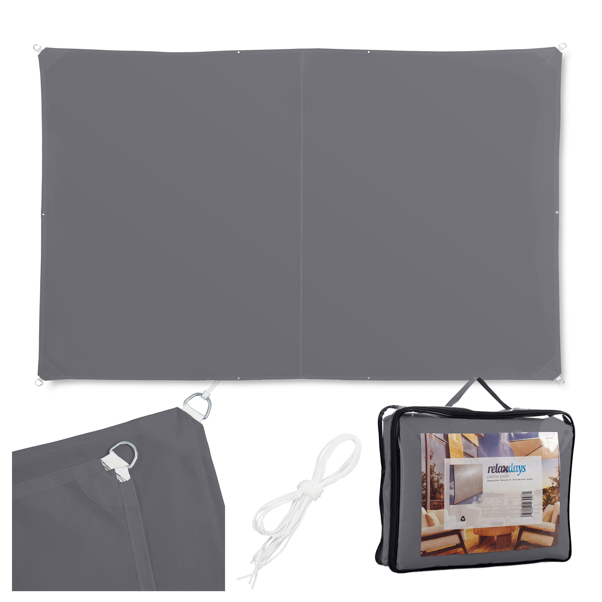 SONNENSEGEL - Anthrazit, Textil/Metall (600/400cm) - Relaxdays