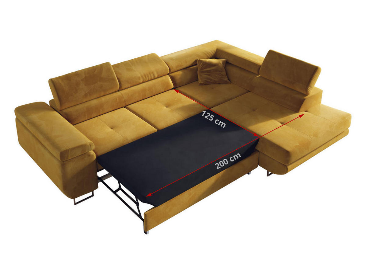 ECKSOFA GUSTAW L Gelb Velvet Links Seite - Gelb/Silberfarben, Textil/Metall (205/275cm) - MKS