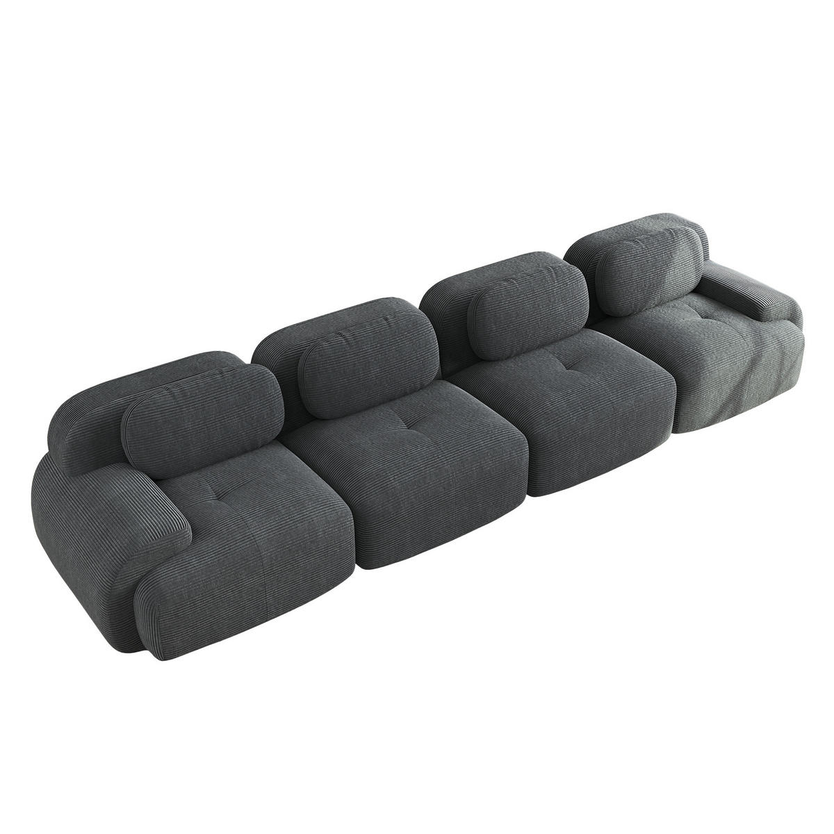 4-SITZER SOFA Modulares Boneless Cord Sofa Rahmenlos - Grau, Textil (388/75/103cm) - Urban Meuble