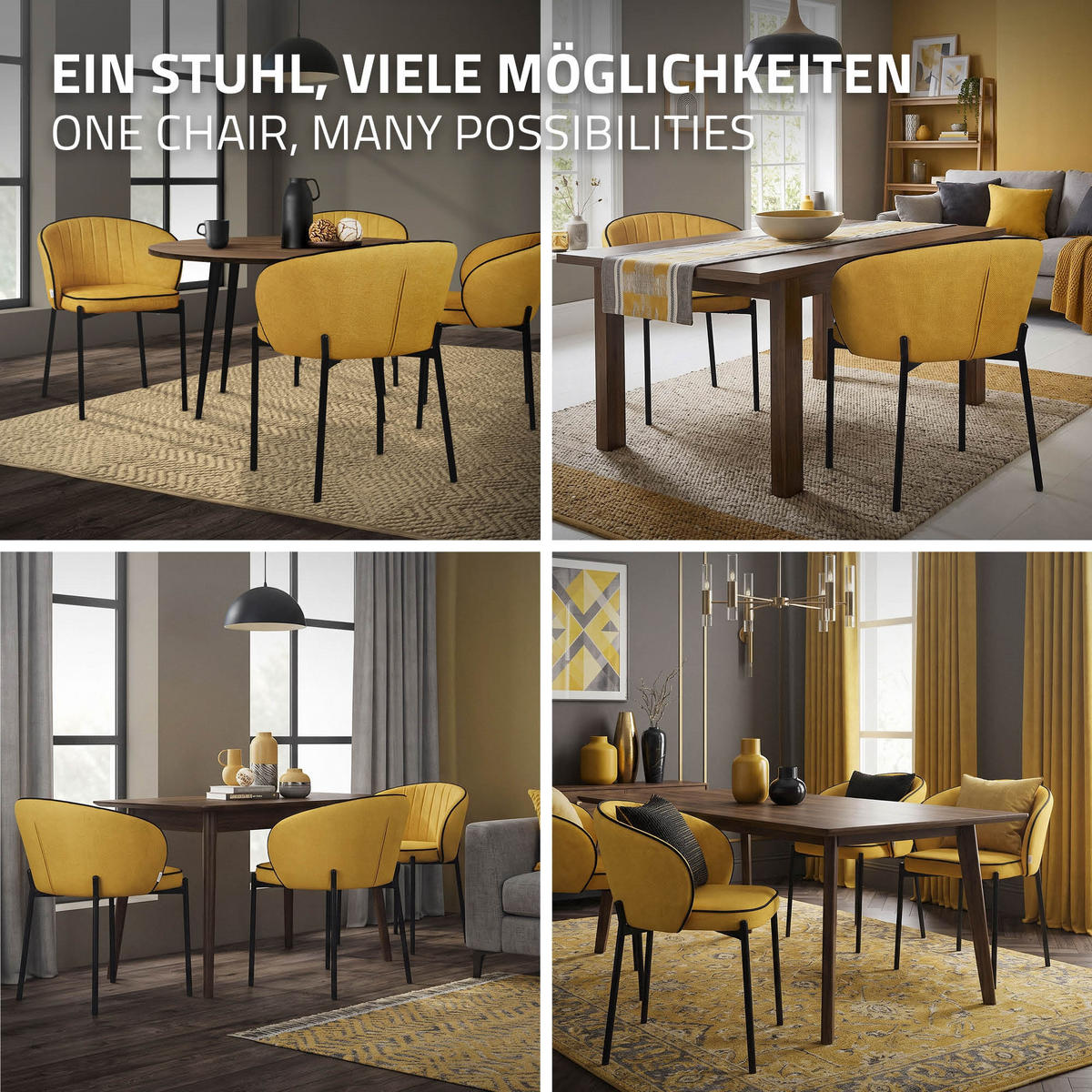 JÍDELNÍ ŽIDLE, sada 2 ks, hořčičná - černá/žlutá, kov/textil (60/75/59cm) - ML-DESIGN
