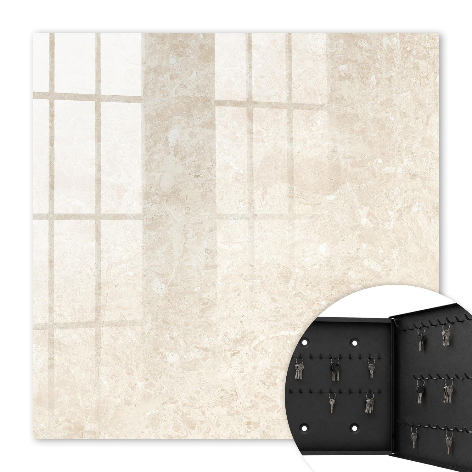 SCHLÜSSELBOX Schwarz 30x30 cm- Türöffnung nach rechts - Cremige Eleganz - Creme, Metall (30/30/5cm) - TULUP