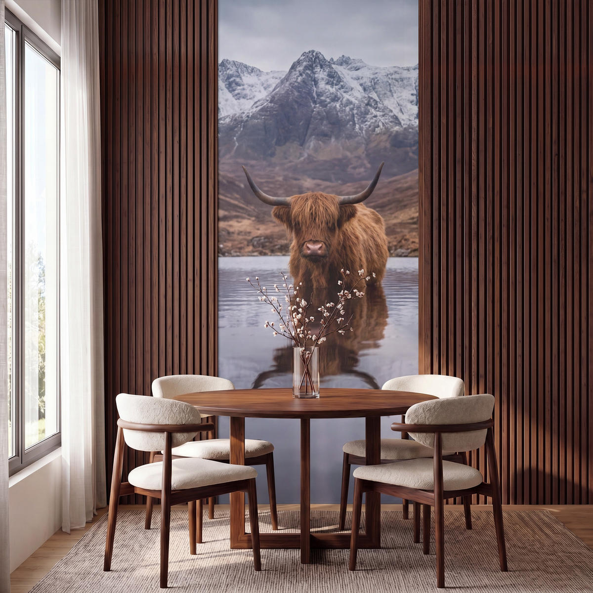 TAPETE - Schottischer Hochländer - Braun - Wasser - 120x300 cm - Braun, Papier (120/300cm) - OnlyWow