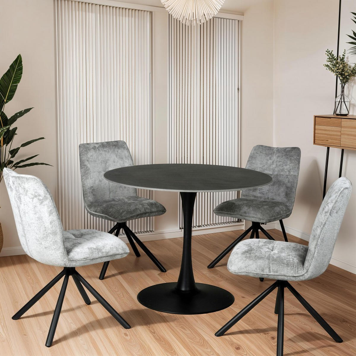 ESSTISCH aus Kunstein/ 4-5 Personen, D.100 cm, schwarz - Schwarz, Stein (100/100/77cm) - Weber Industries