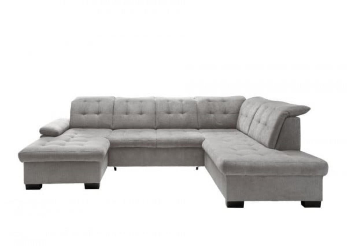WOHNLANDSCHAFT mit Schlaffunktion und Bettkasten, verstellbare Kopflehnen - Hellgrau/Schwarz, Kunststoff/Textil (216/163/305cm) - myHomelando
