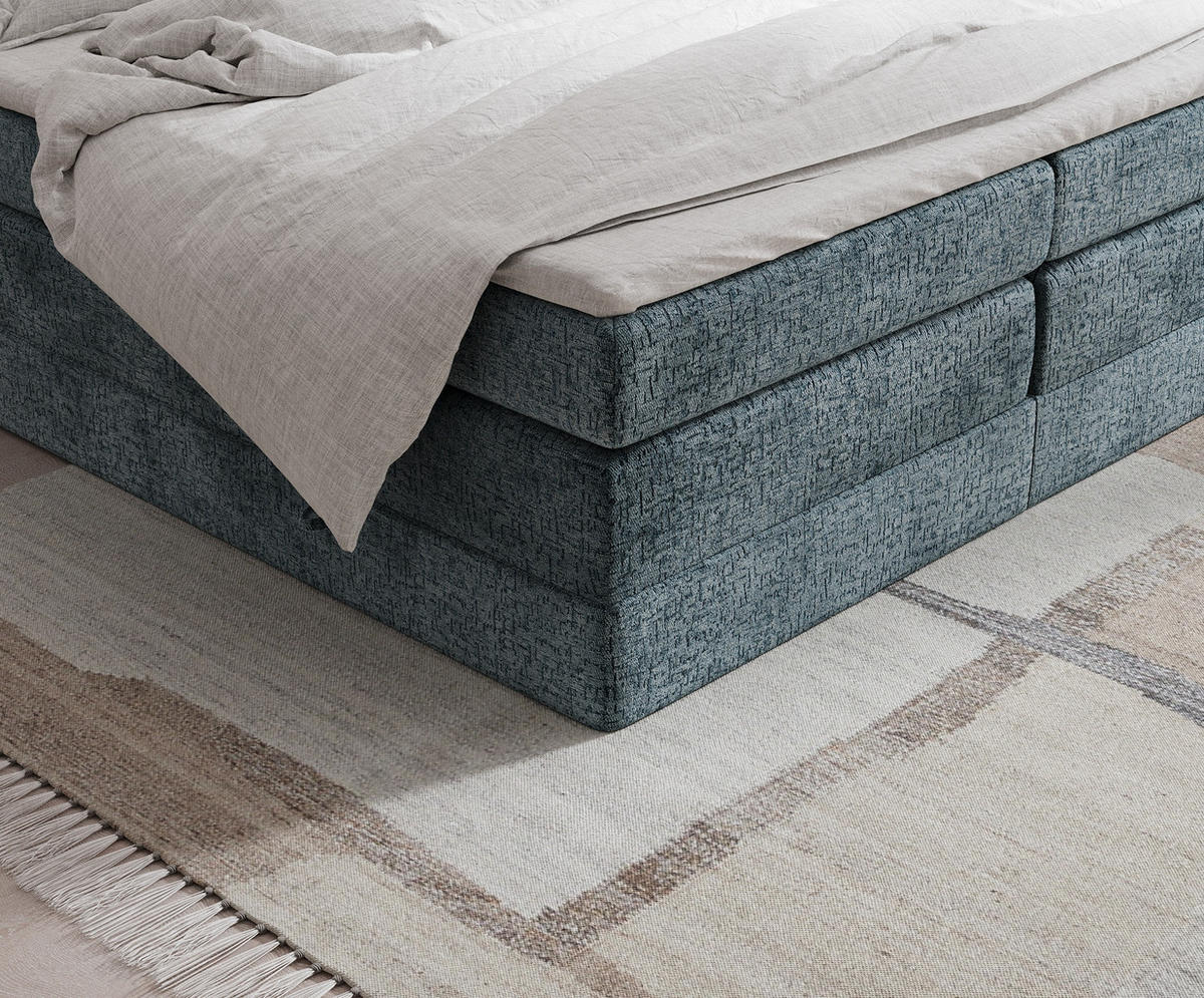 BOXSPRINGBETT Juniper Blau 200/200 cm - Blau/Schwarz, Holz/Holzwerkstoff (200/200cm) - Maison de Reve