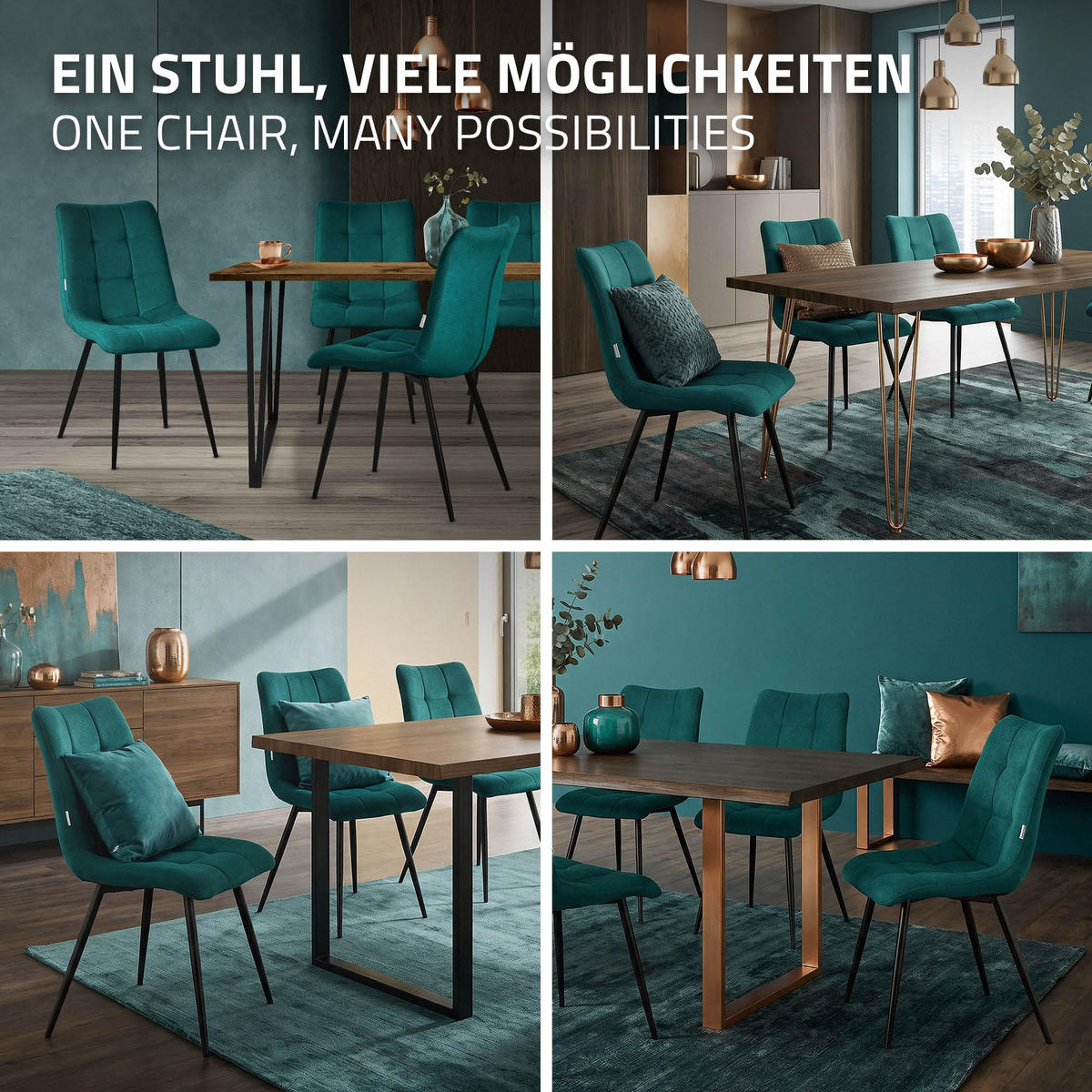 ESSZIMMERSTÜHLE 6ER-SET Petrol Stoffbezug - Petrol/Schwarz, Textil/Metall (49/89/60.5cm) - ML-DESIGN