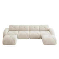 WOHNLANDSCHAFT Chenille Hellbeige mit 2 Hocker - Weiß, Textil (358/76/171cm) - WISHDOR