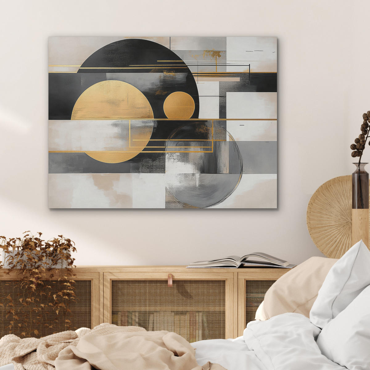 AKUSTIKPANEEL Abstrakt - Gold - Silber - Formen - Ästhetisch - Modern 80x60 cm - Goldfarben, Textil (80/0.9/60cm) - MuchoWow