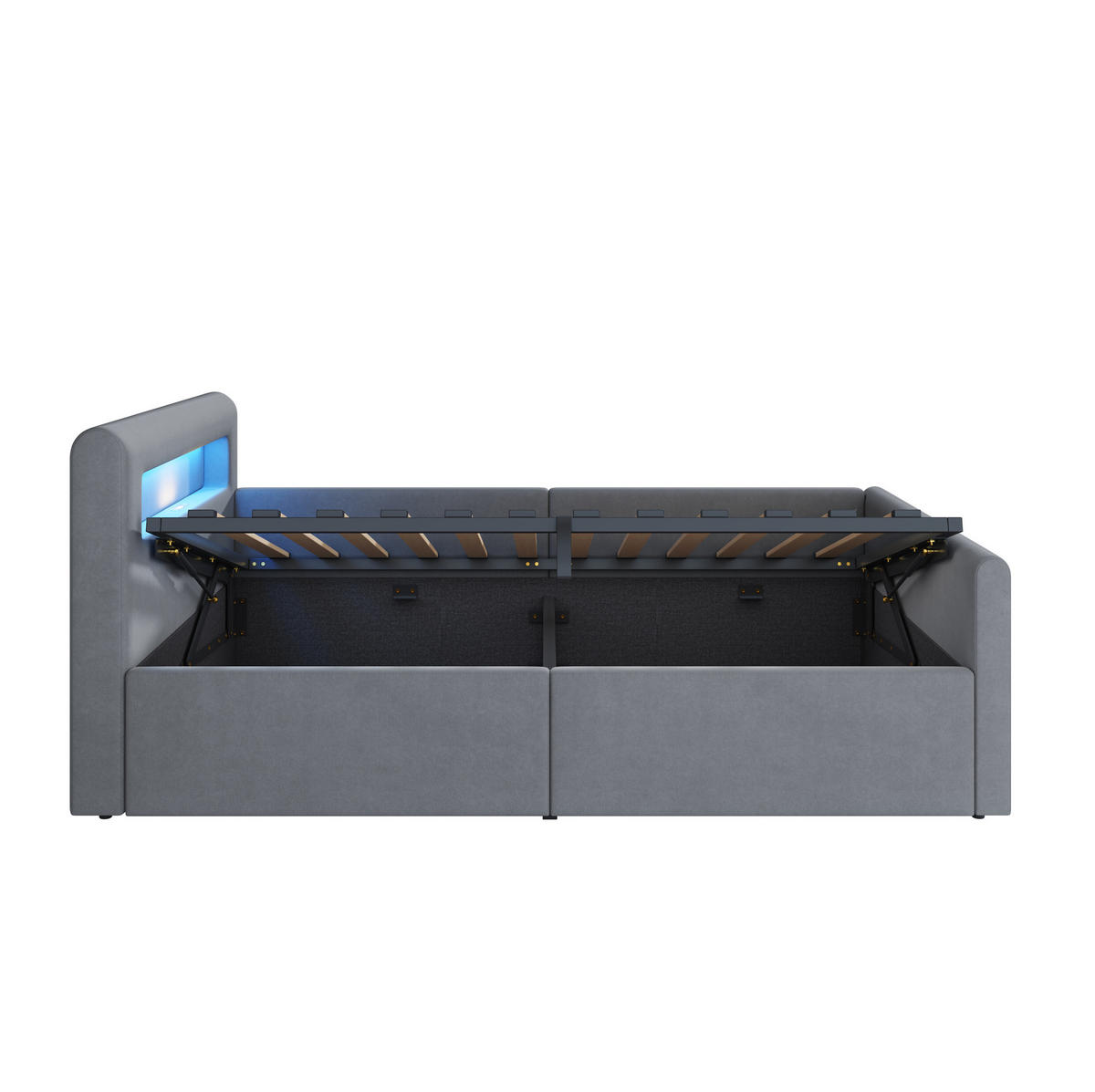 POLSTERBETT 90/200 cm mit LED-Beleuchtung, Nachtlicht, USB-Anschluss und Hydraulik-Bettkasten, Samtbezug, Hellgrau - Grau, Textil (90/200cm) - Redom