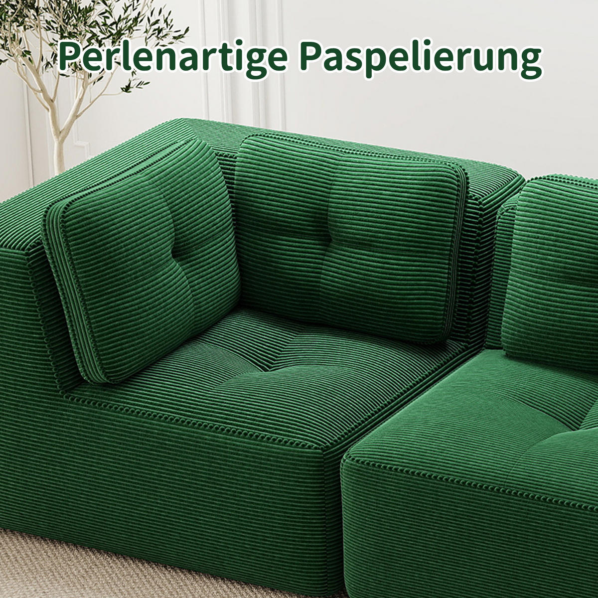 ECKSOFA Cord Grün mit Kissen - Grün, Textil (177/177cm) - WISHDOR