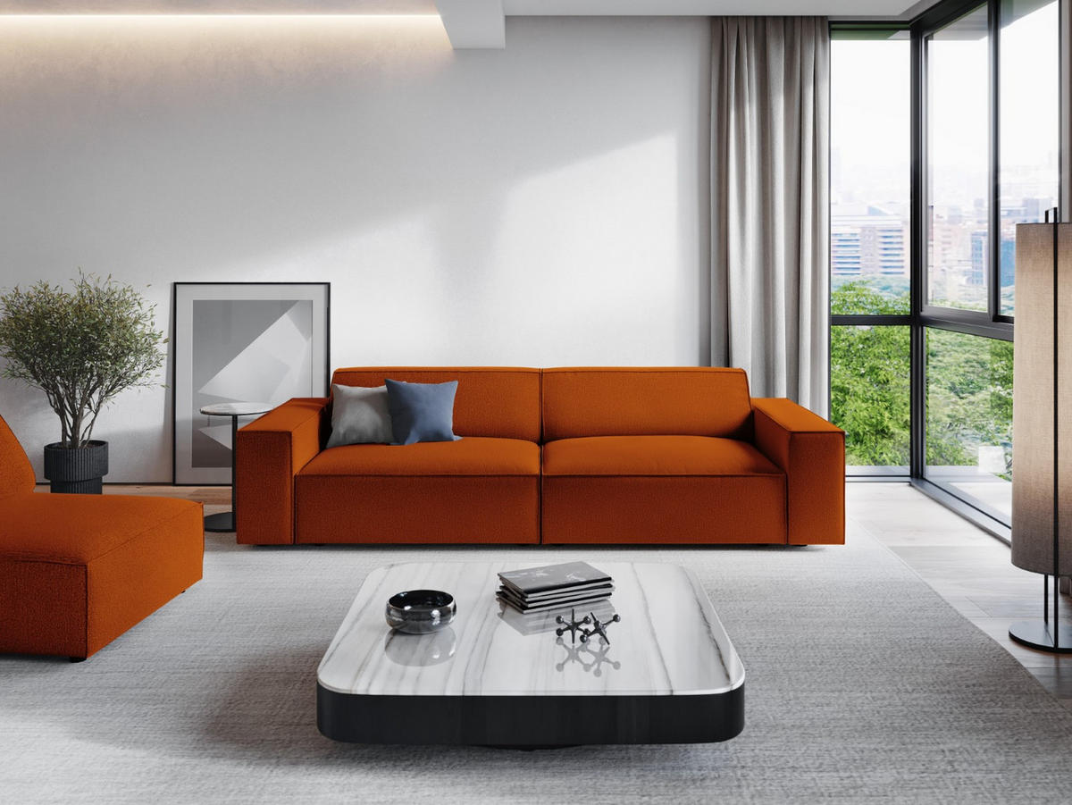 SOFA Jodie aus strukturiertem Stoff terrakotta 3 Sitzplätze - Terra cotta, Textil (102/70/204cm) - Micadoni