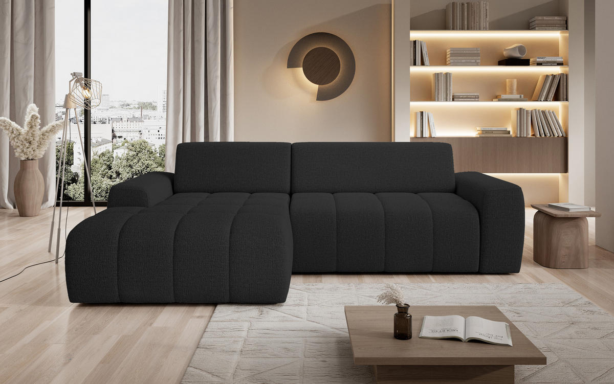 ECKSOFA Savio Freistehend, Mit Abriebfestem Kansas-Stoff, Maße 265x172x81cm, Ausziehbare Sitzfläche 206x92cm, Linke, Anthrazit - Anthrazit, Holz/Textil (172/265cm) - DomoHome