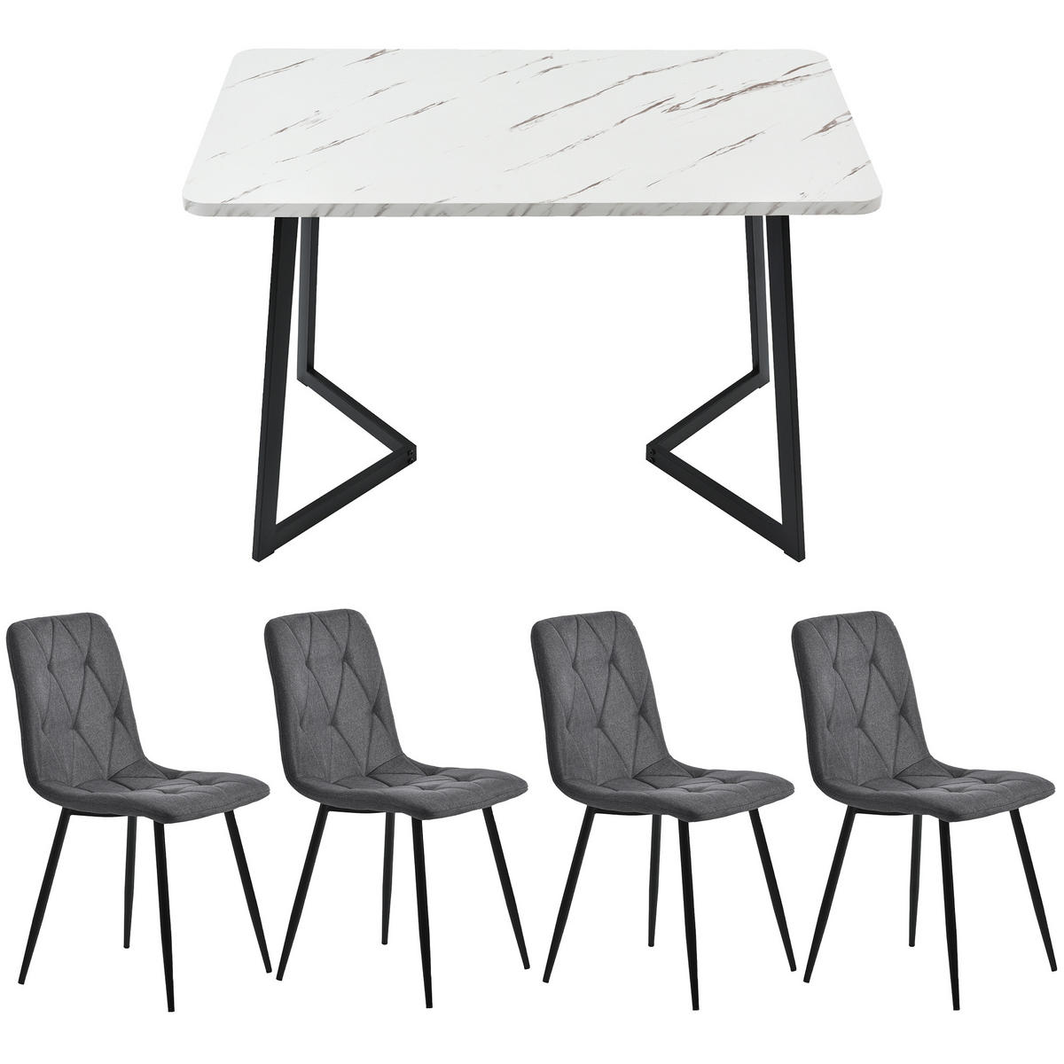 ESSTISCHSET 117x68 Cm Mit 4 Stühlen, Rechteckig, Dunkelgrau Twill Leinen, Schwarz - Schwarz, Holzwerkstoff (117/75/68cm) - FLIEKS