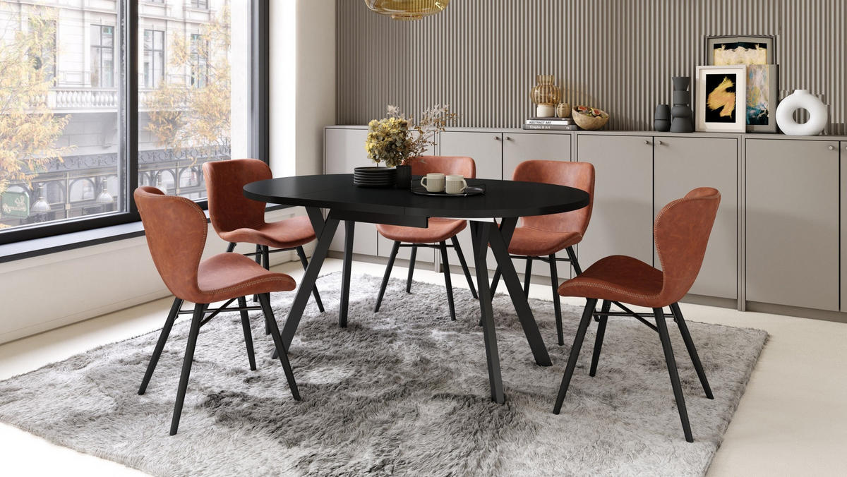 ESSTISCH Rund Schwarz matt 90x70 cm - Schwarz, Holzwerkstoff (90/90/77cm) - designimpex