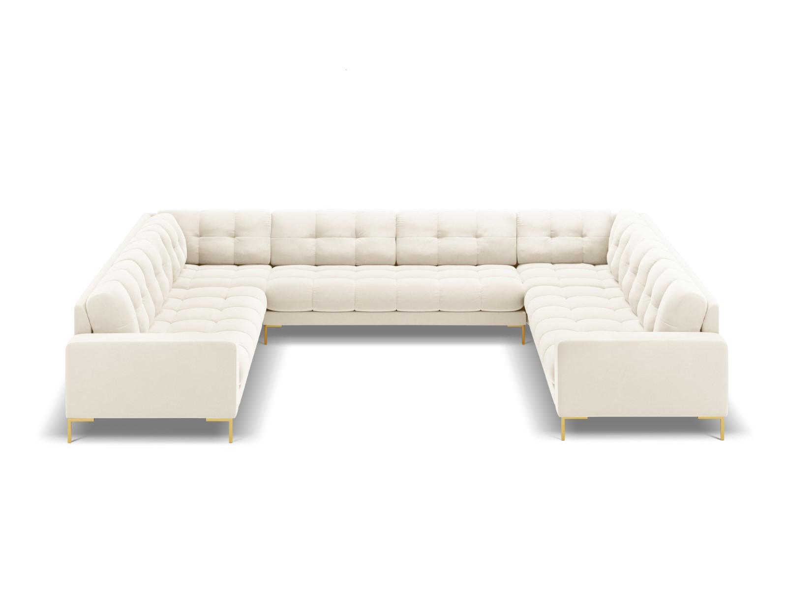 PANORAMASOFA Mamaia aus Samt leichtes beige 9 Sitzplätze - Creme, Textil (256/75/337cm) - Micadoni