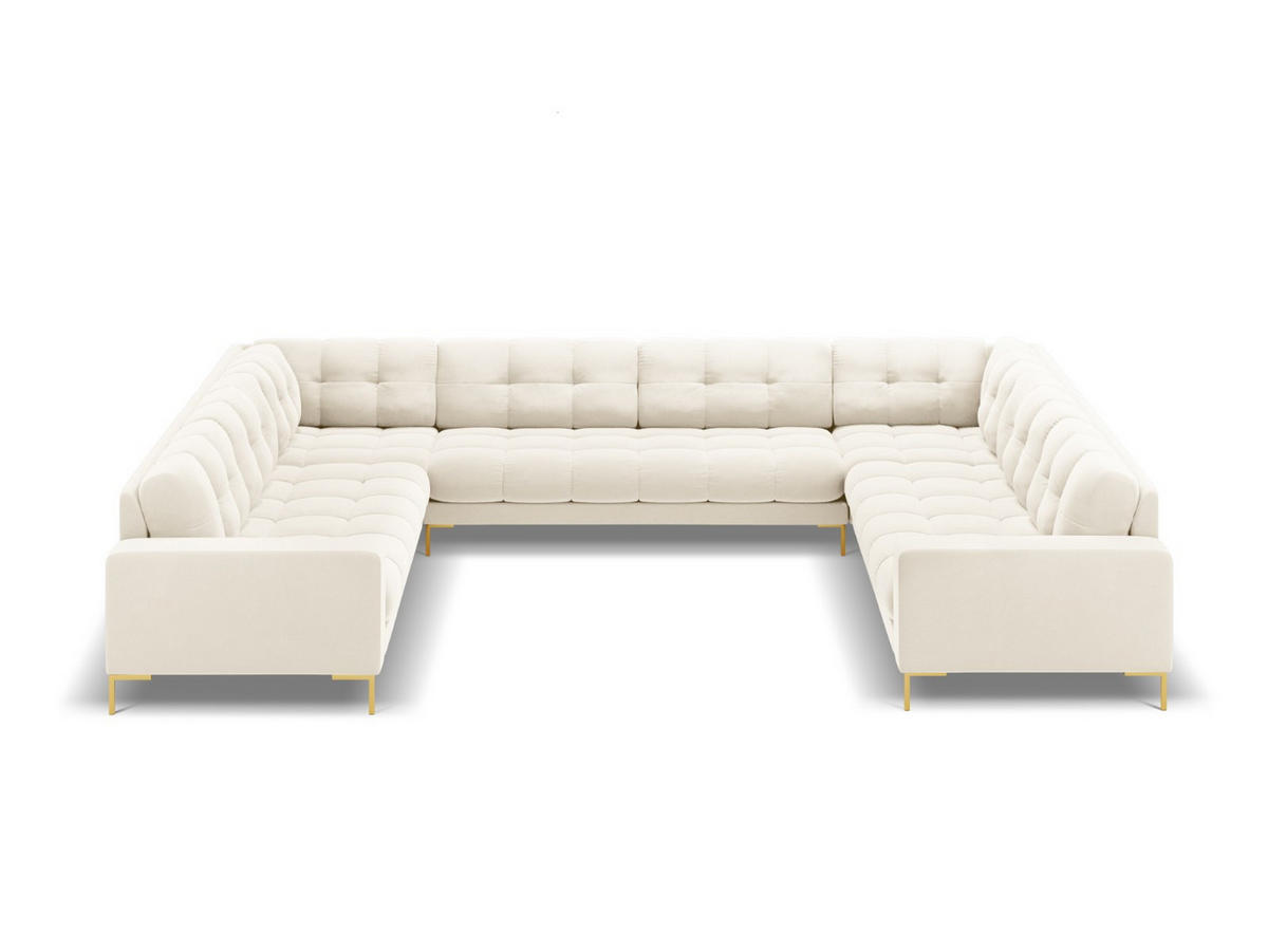 PANORAMASOFA Mamaia aus Samt leichtes beige 9 Sitzplätze - Creme, Textil (256/75/337cm) - Micadoni