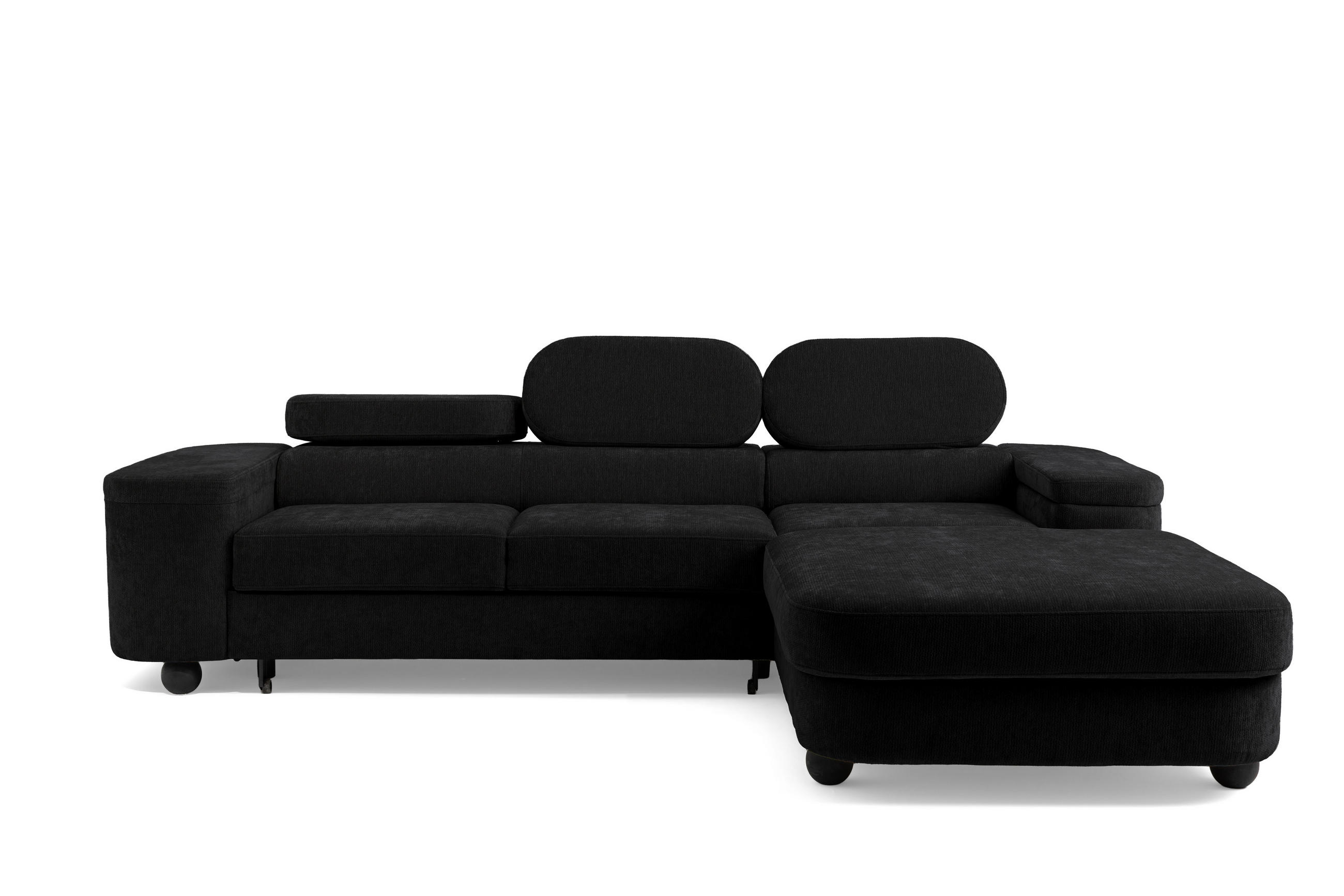 ECKSOFA LOVE L Rechts mit Schlaffunktion 124x210 Chenille Schwarz - Schwarz, Holz/Textil (205/284cm) - Muffo