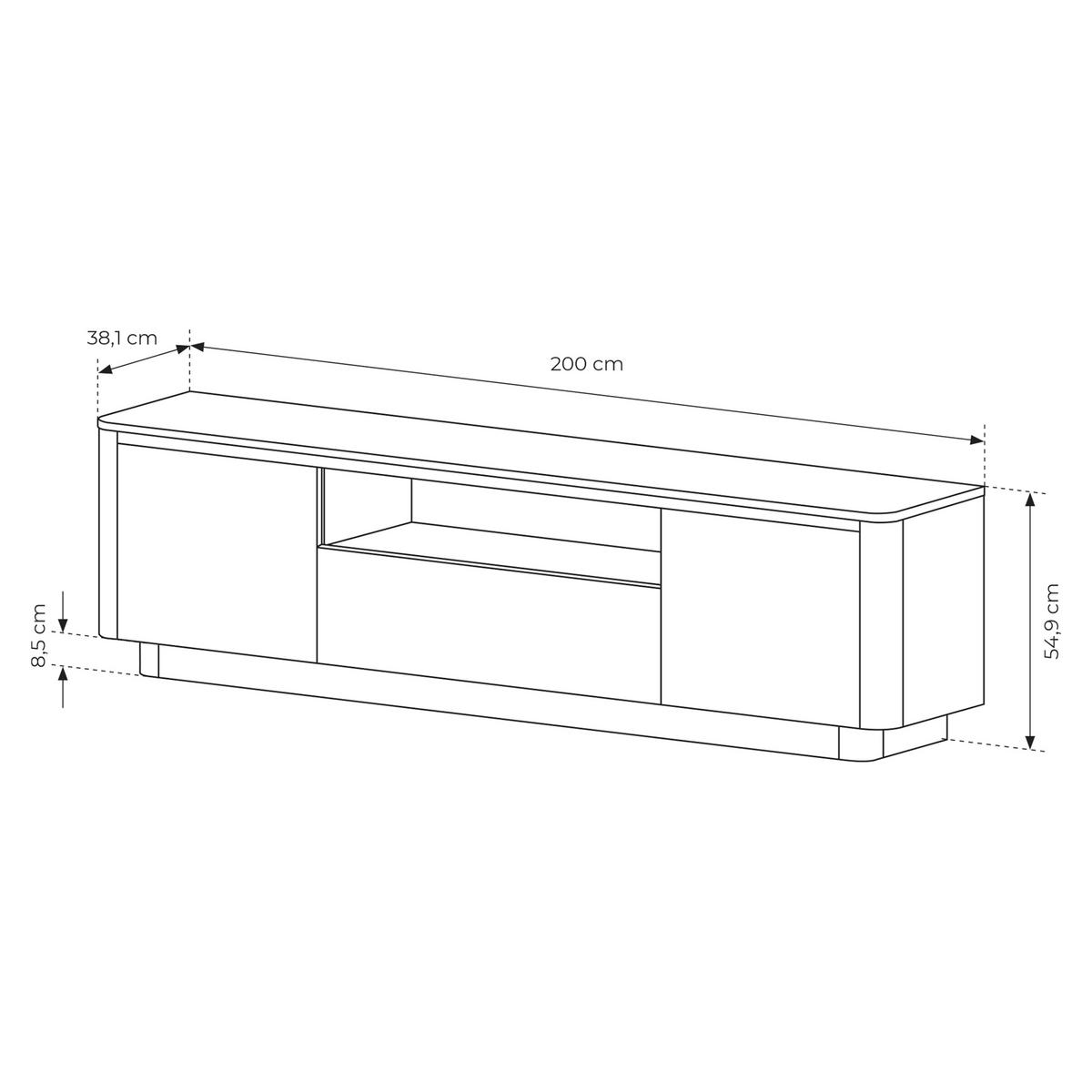 LOWBOARD OMBRA 200/54,9/38,1 cm, Eichefarben - Eichefarben, Holzwerkstoff (200/54.9/38.1cm) - MASSENO