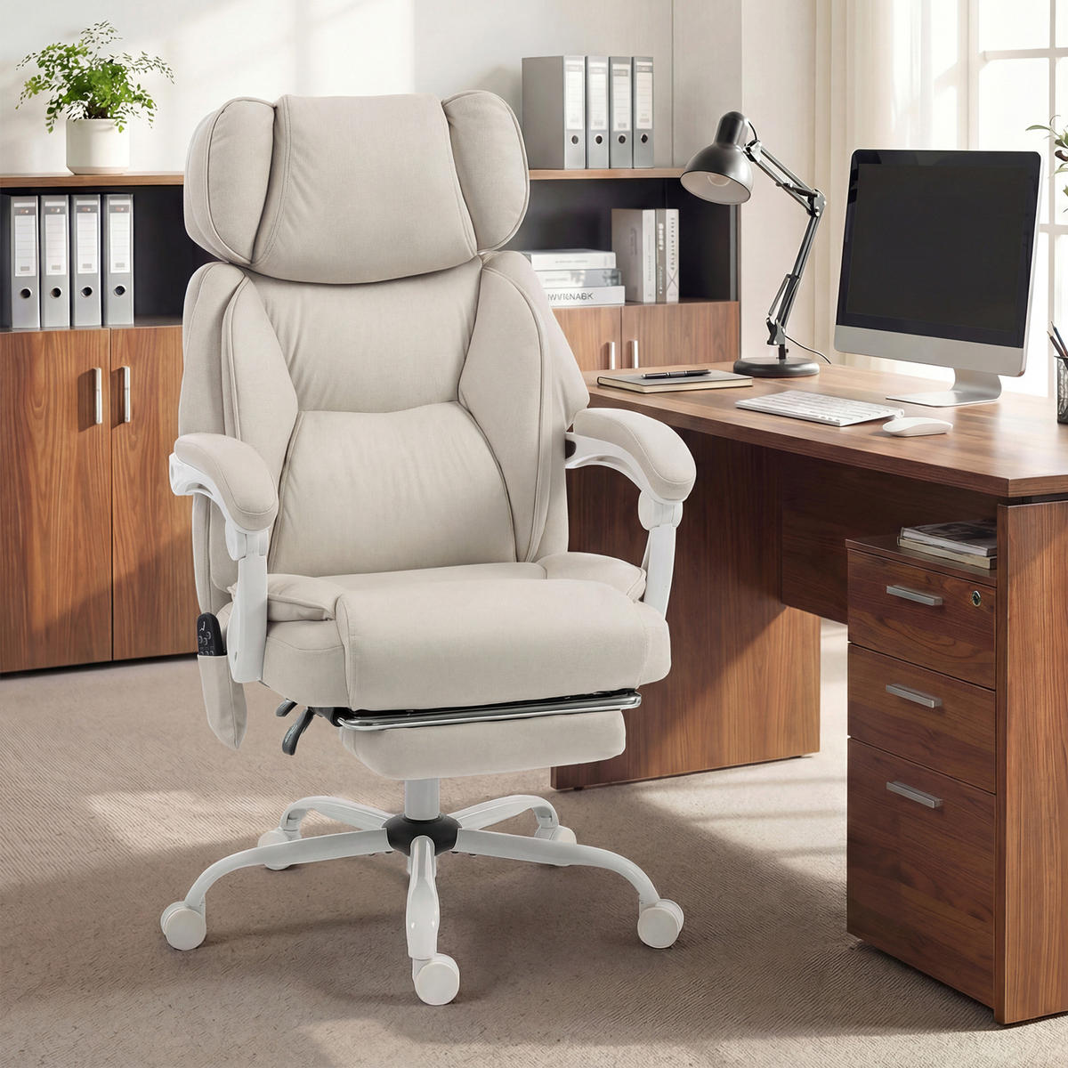 BÜROSTUHL Kunstleder Cremeweiß - Creme/Weiß, Kunststoff/Textil (75.5/122.5/70cm) - HOMCOM