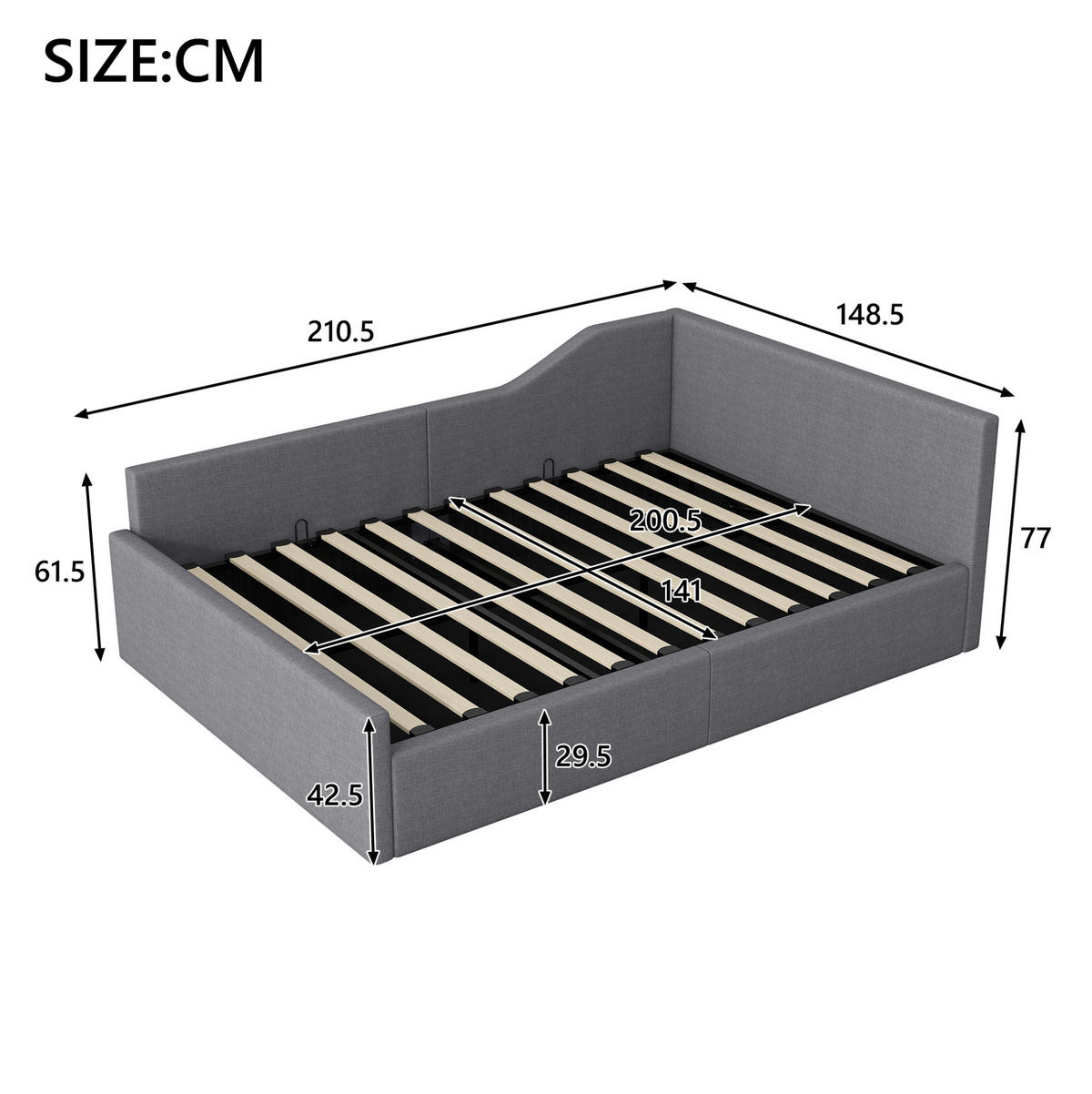 KREVET 140/200 cm s prostorom za pohranu i modernim dizajnom, Siva - siva, drvni materijal (140/200cm) - Redom