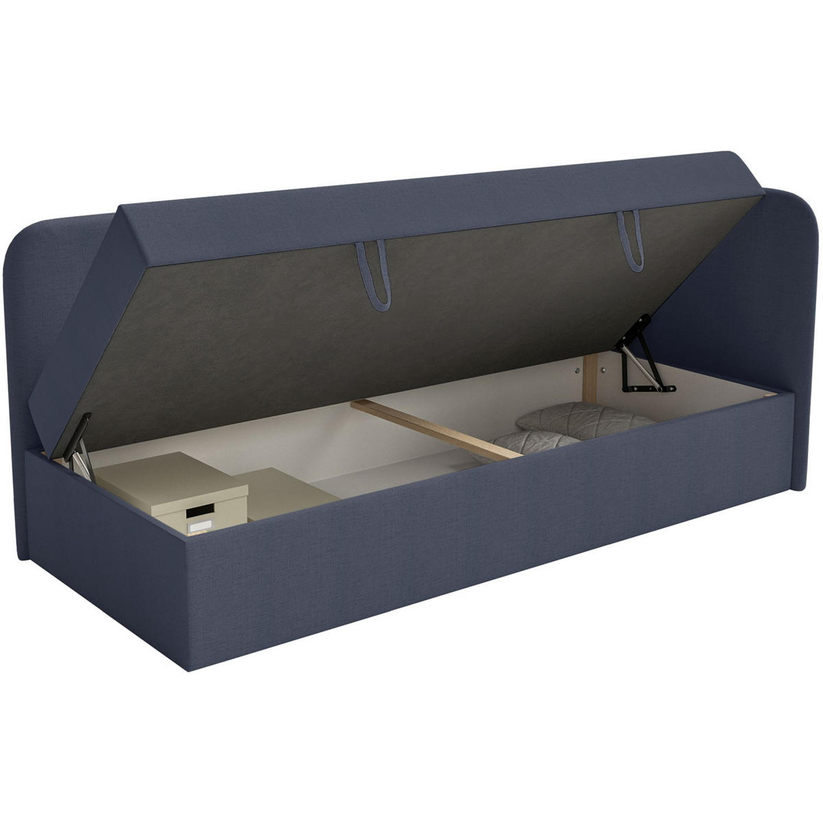 JUGENDBETT Calmmo Dunkelblau mit Chenille-Bezug, Kopfteil rechts - Dunkelblau, Textil (90/200cm) - Selsey