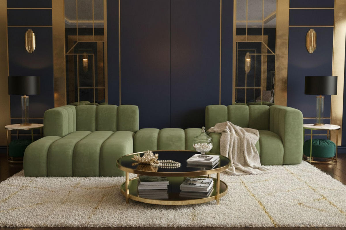 ECKSOFA L-Form Grand L 319 cm, Veloursstoff Salvador, Olive, Links - Olivgrün, Holz (319/179cm) - Kaiser Möbel