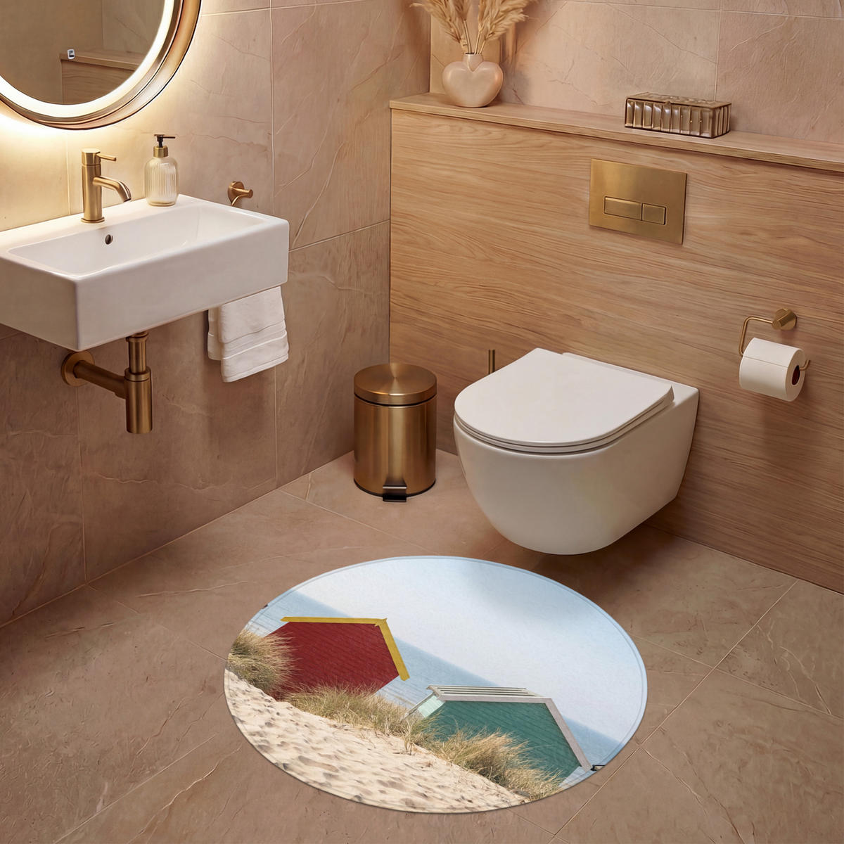 WC PŘEDLOŽKA Pláž - Chaty - Barevné - Duny 70x70 cm - různobarevná, textil/plast (70/1cm) - OnlyWow