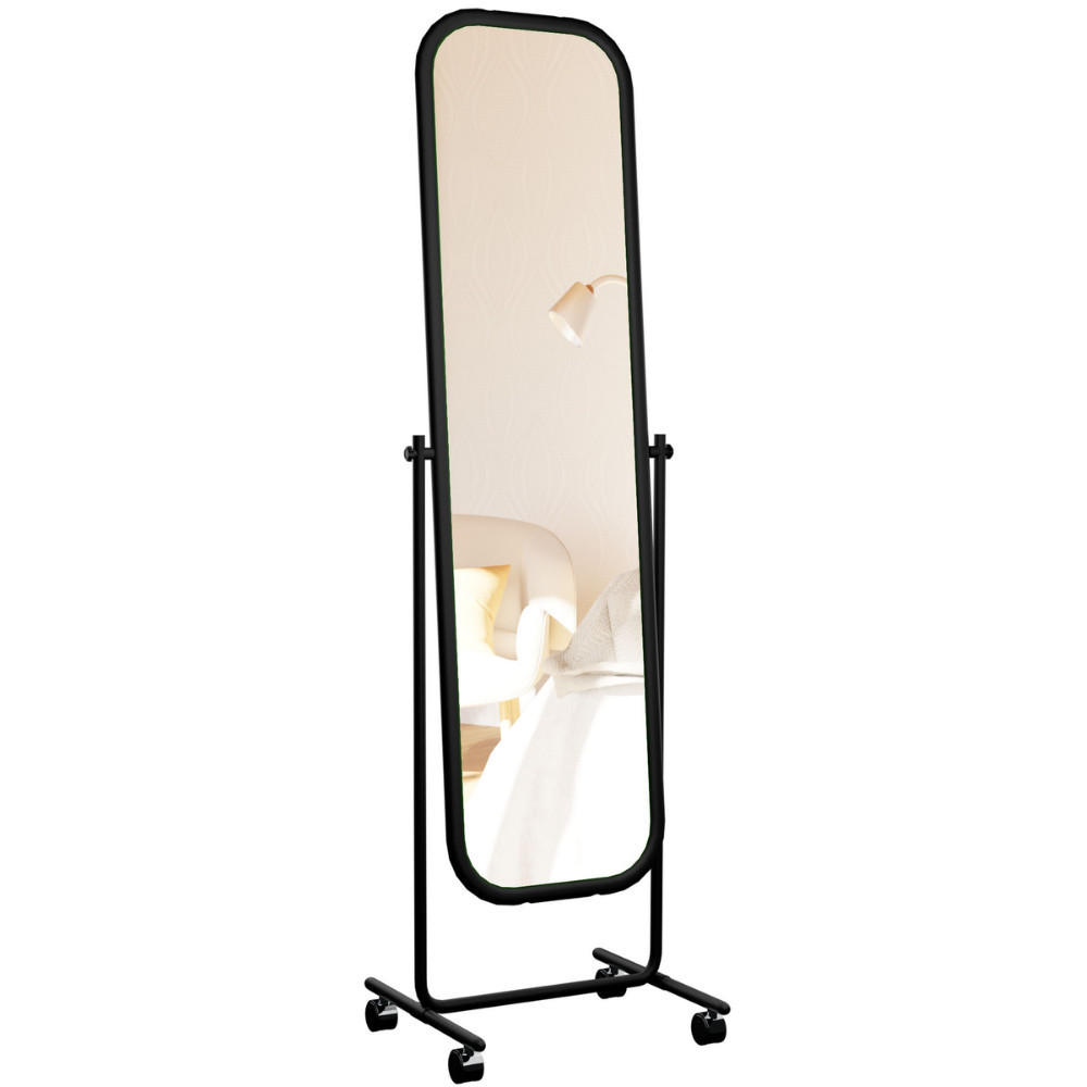 STANDSPIEGEL Triest Metall Schwarz Mobiler Ganzkörperspiegel - Schwarz, Metall (48/166/45cm) - DELUKE