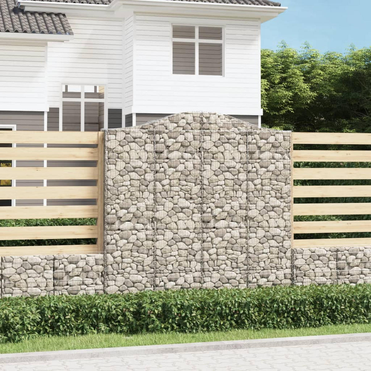 GABIONE Mit Hochbogen 200/30/200/220 Cm Verzinktes Eisen - Silberfarben, Metall (200/220/30cm) - vidaXL