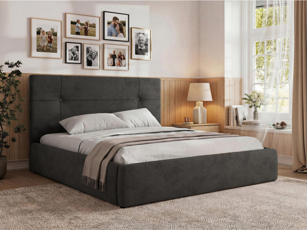 ČALÚNENÁ POSTEĽ CALERIO CLASSIC 140/200 - Tmavosivá Samet - Matrac Multipocket - čierna/tmavosivá, textil/plast (140/200cm) - MKS