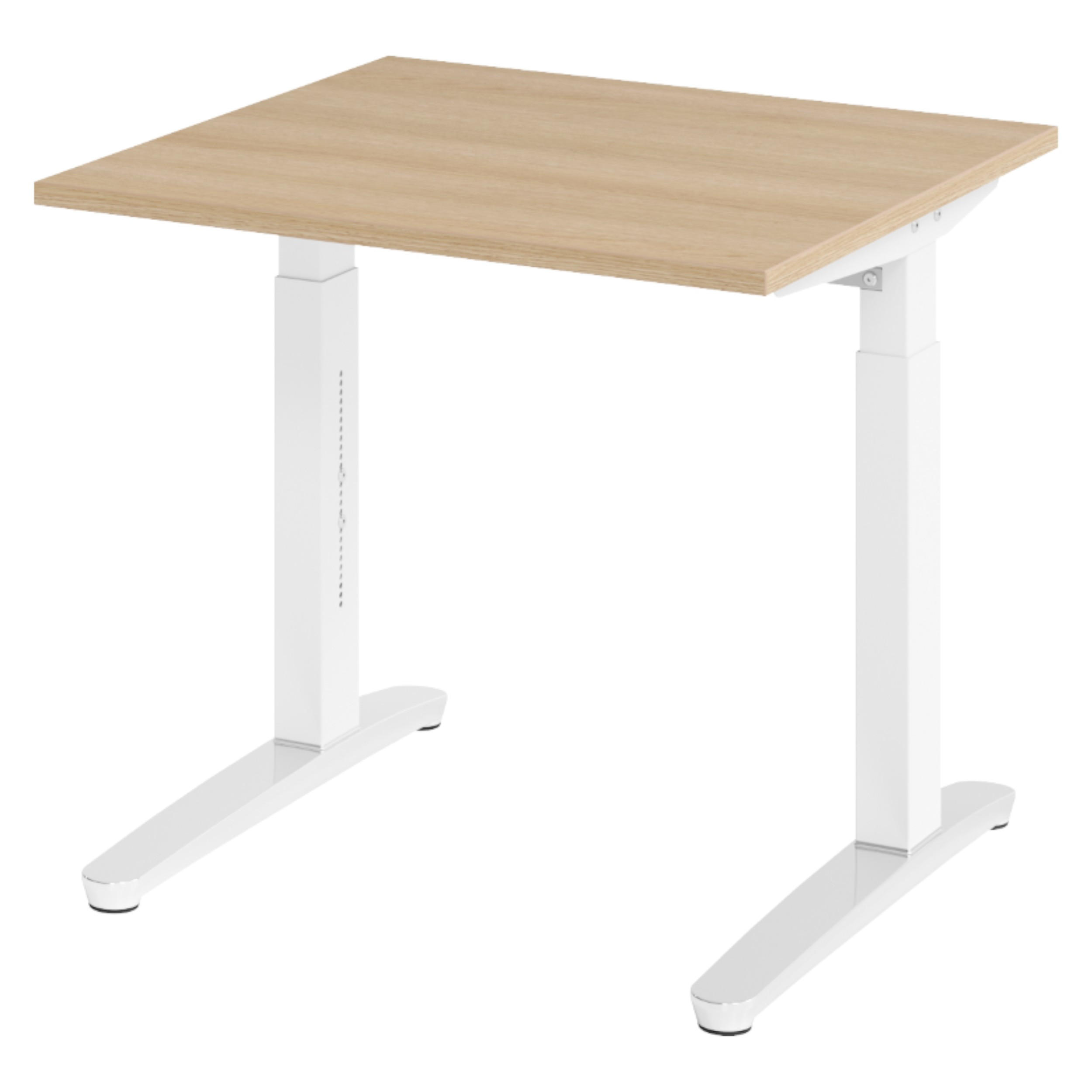 bümö Schreibtisch Eiche, Weiß, Silber 80x74x80 cm